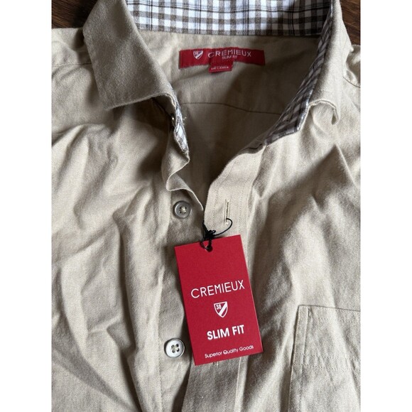 Cremieux Men’s Shirt L Long Sleeve Tan Plaid Trim Sl Fit Metal Buttons NWT - Picture 4 of 6